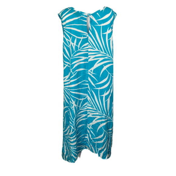 Tybee Island Clothing Dress Sz XL Blue White Leaf Handkerchief Shift Beach Cover - Picture 4 of 10